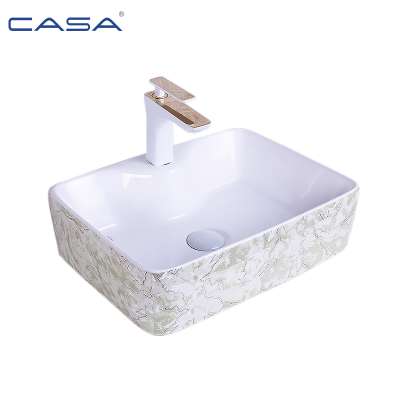 Vitreous China Counter Top Green Marble Color Art Bathroom Wash Basin