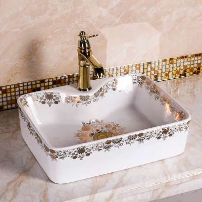 Classic European Style Ceramic Art Sink Gold Toilet Basin Price